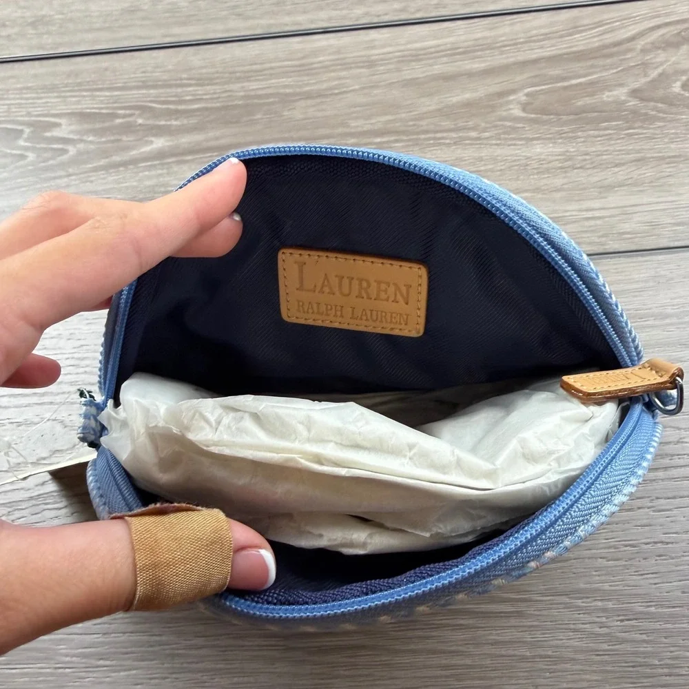 Lauren Ralph Lauren Womens Cosmetic Bag Houndstooth Plaid Blue OS
